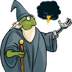 An illustration of a turtle dressed as a wizard.