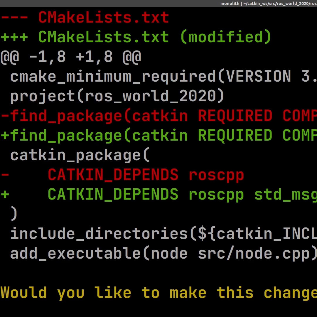 screenshot of roscompile terminal interface