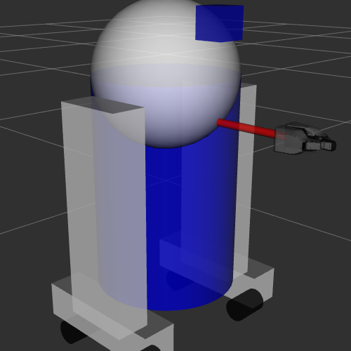 RViz view of tutorial robot that looks suspiciously like an astromech droid