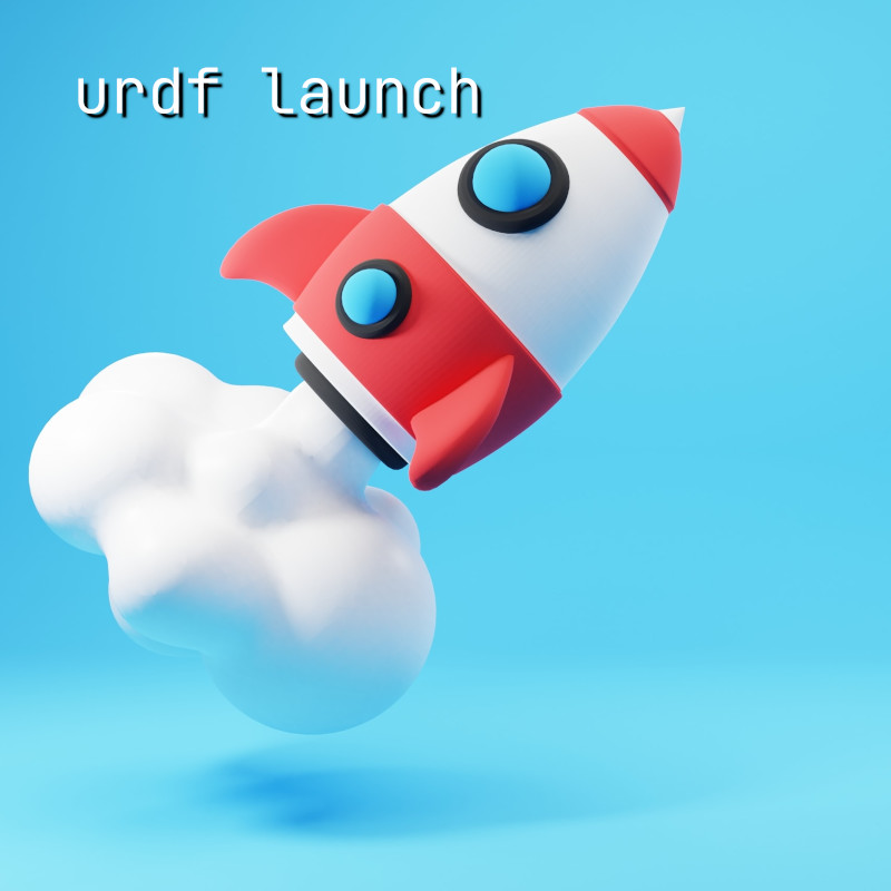 A cartoon rocket launching with the text urdf launch
